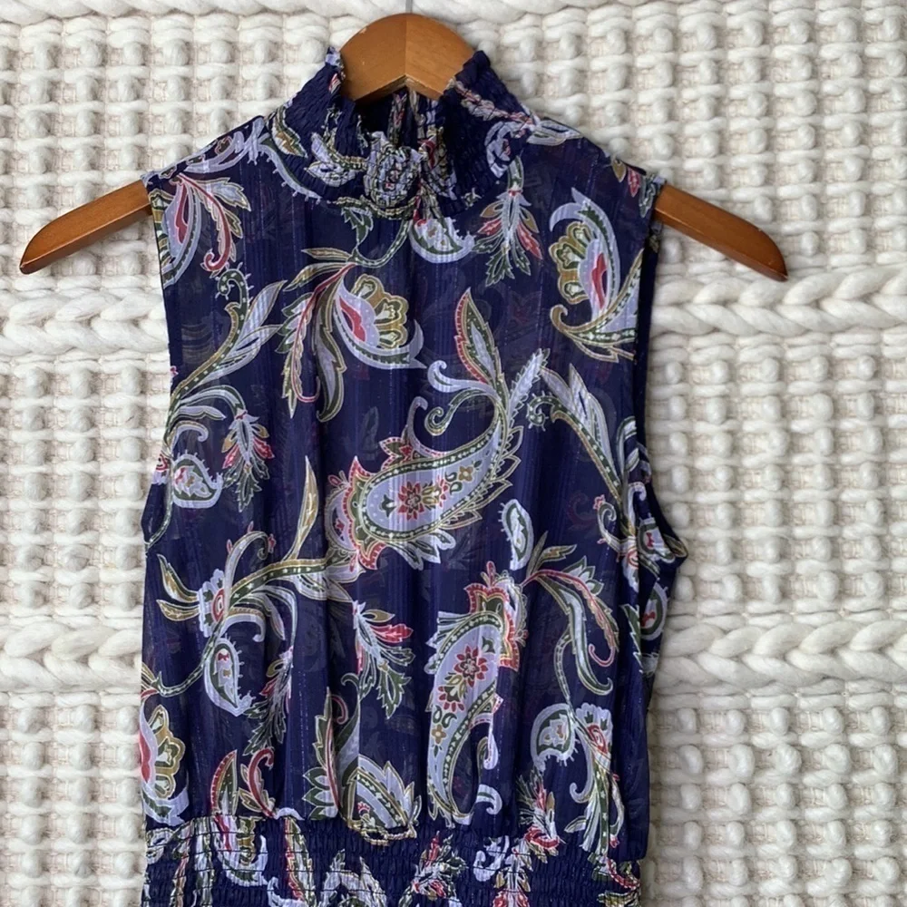 Nanette Lepore Blue Paisley High Neck Sleeveless Midi Dress